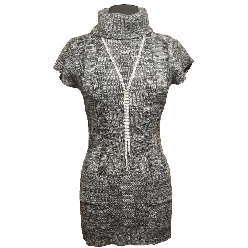 Ambiance Apparel Grey Sweater Dress Short Sleeve